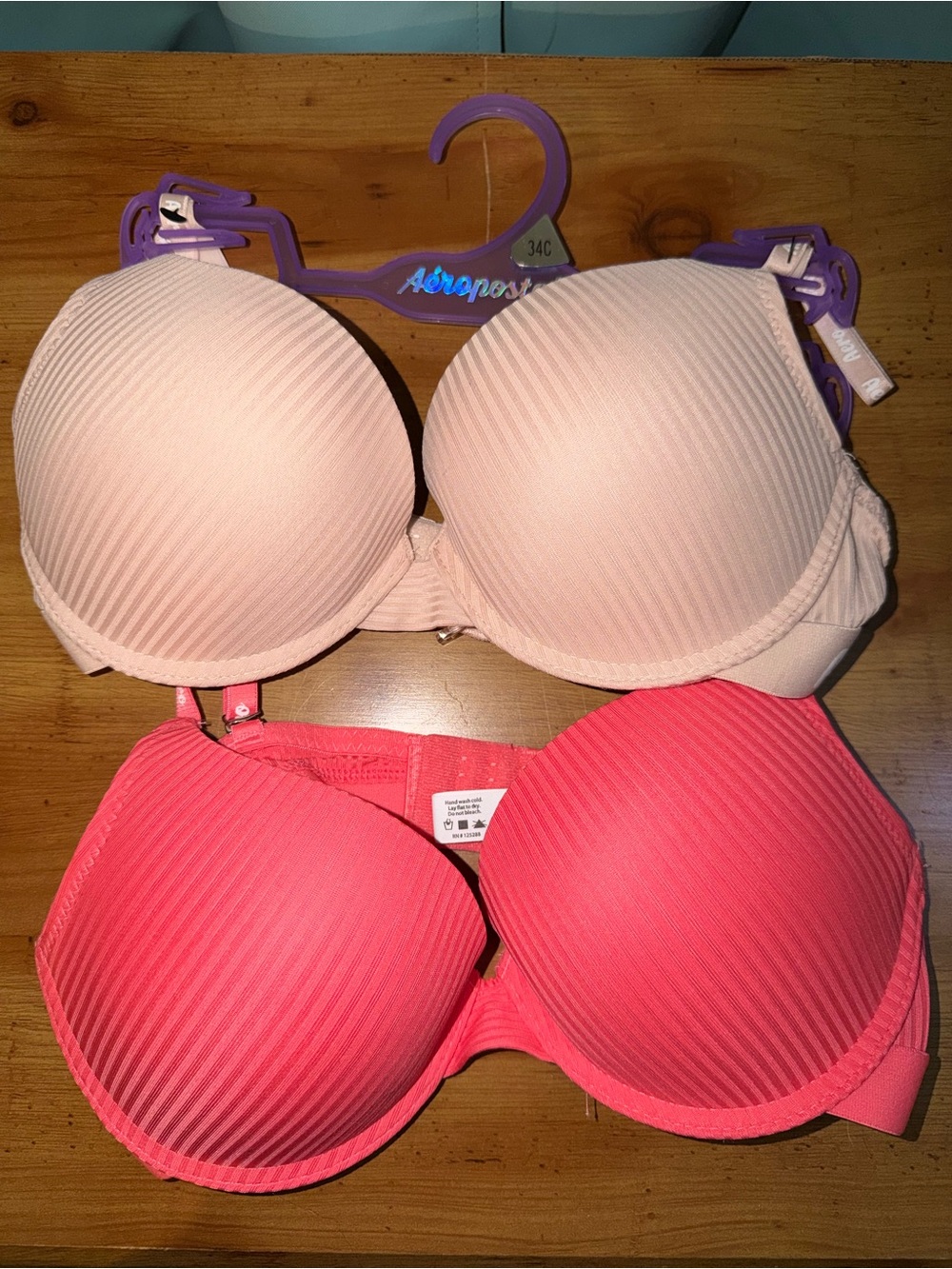Aeropostale Light Pink and Coral Ribbed Push-Up Bras - 34C (Pair)